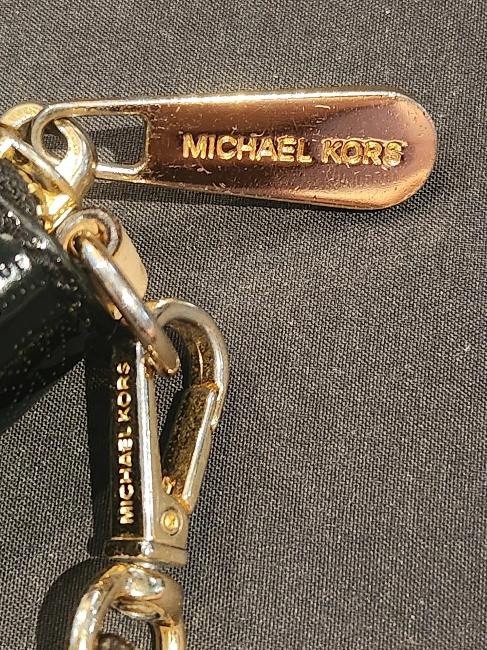 MICHAEL KORS Black Patent Leather MK Signature Logo Zip-Around Wallet Clutch